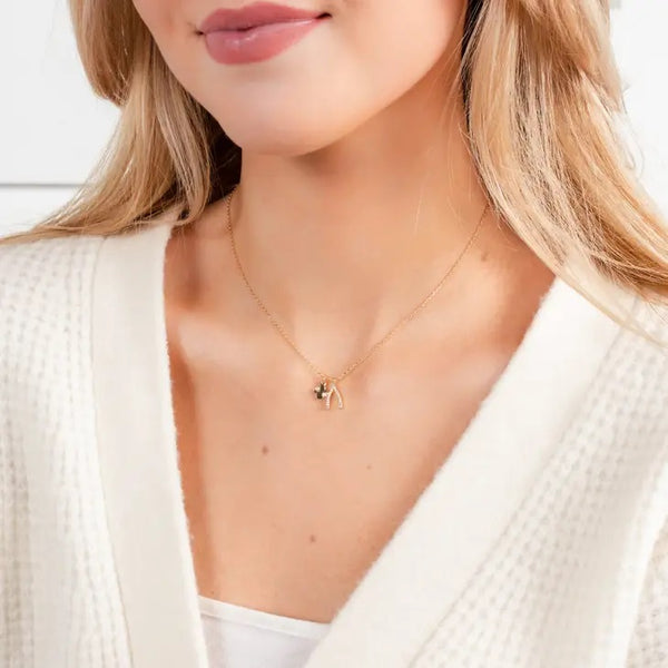 Gold Dipped Wishbone Clover Necklace