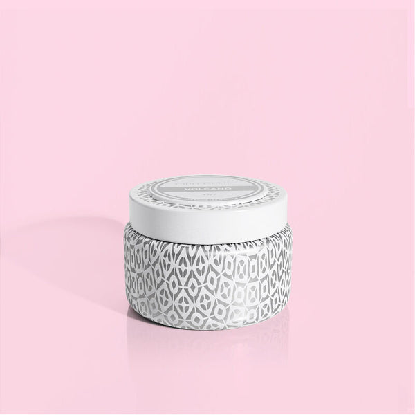 Volcano White Printed Travel Tin Candle